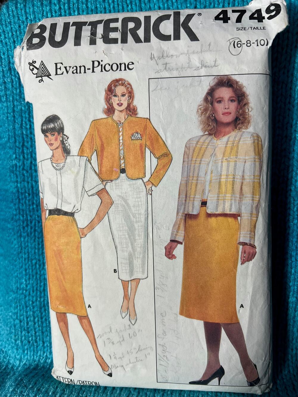 Butterick 4749 pattern evan-picone suit blazer blouse  skirt size 6
